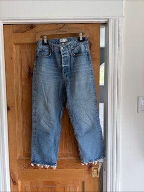 Agolde Light Blue Boyfriend Jeans with Raw Hem